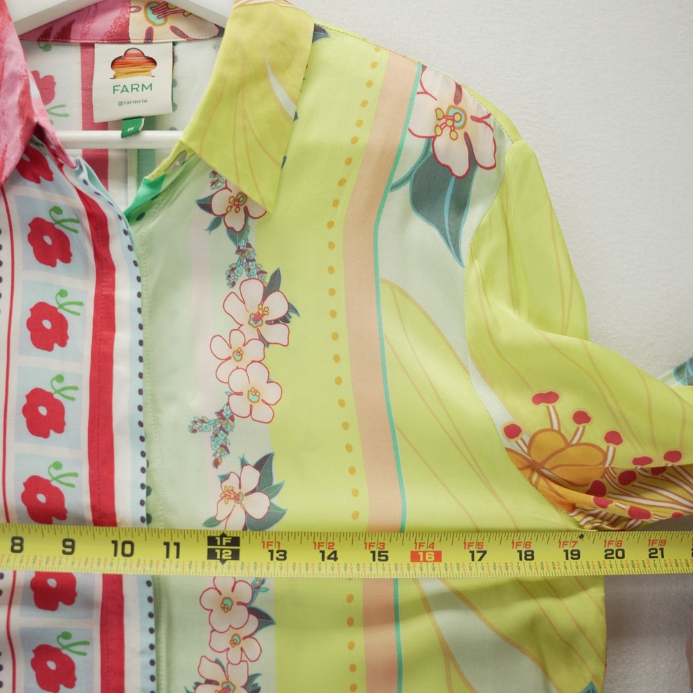 Farm Rio Shelby Buttondown Mixed Floral Print Long Sleeve Blouse Green Red M - Picture 5 of 8